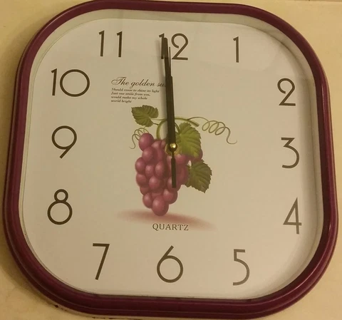 Plastic Wall DEcorative Clock, 10", GRAPES with Purple rim Cover