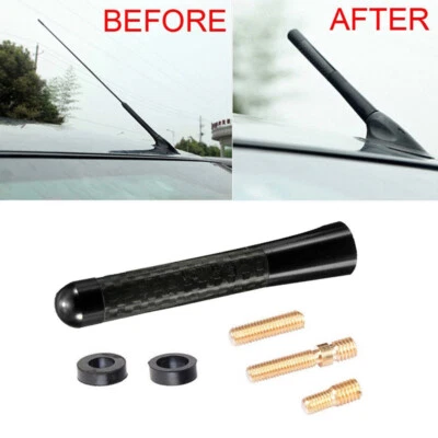 3inches Car Antenna Carbon Fiber Color Radio FM Antena Kit Universal Screw New - Image 1 of 4