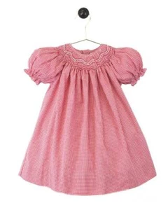 Petit Ami rot Gingham gesmoktes Kleid mit Perlen 2T 3T 4T - Bild 1 von 1
