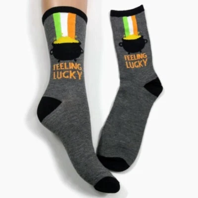 St.Patricks Day Socks Mens Size 6-12 Feeling Lucky Pot Of Gold Novelty Socks  - Image 1 of 4