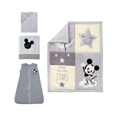 Juego de ropa de cama para cuna Lambs & Ivy Mickey Mouse de 4 piezas, gris Foto 1 de 4