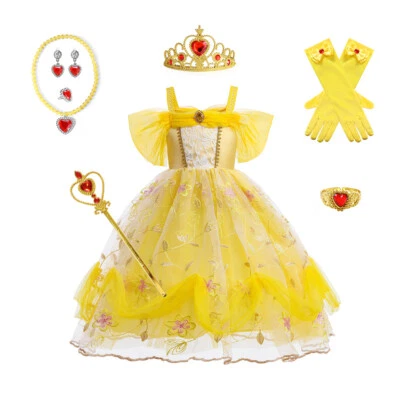 Girls Kids Belle Fancy Dress Up Beauty and Beast Princess Party Birthday Costume