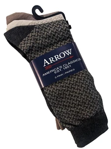 NUEVO ~ Flecha ~ Paquete de 3 pares/ calcetines de vestir para hombre ~ Gris oscuro, blanco y marrón 7-12 - Imagen 1 de 2