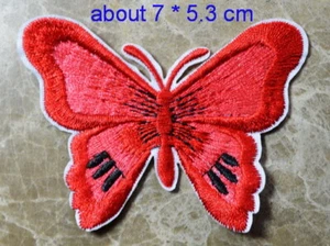 10 Butterfly Red Iron On Fabric Motif Sewing Embroidery Patch Hippie ≈7*5.3cm - Picture 1 of 1