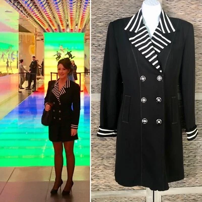 De Colección Años 80 JOSEPH RIBKOFF MAMELUCO Abrigo Traje Vestido LS Dbl Pecho Militar Glamour S/M Foto 1 de 4