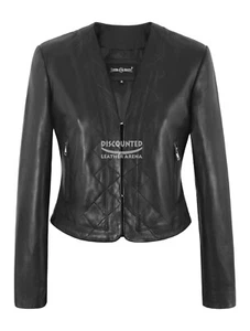 Women's Real Leather Shrug Cropped Jacket 3/4 Sleeves Slim Fit Bolero Jacket - Picture 1 of 8