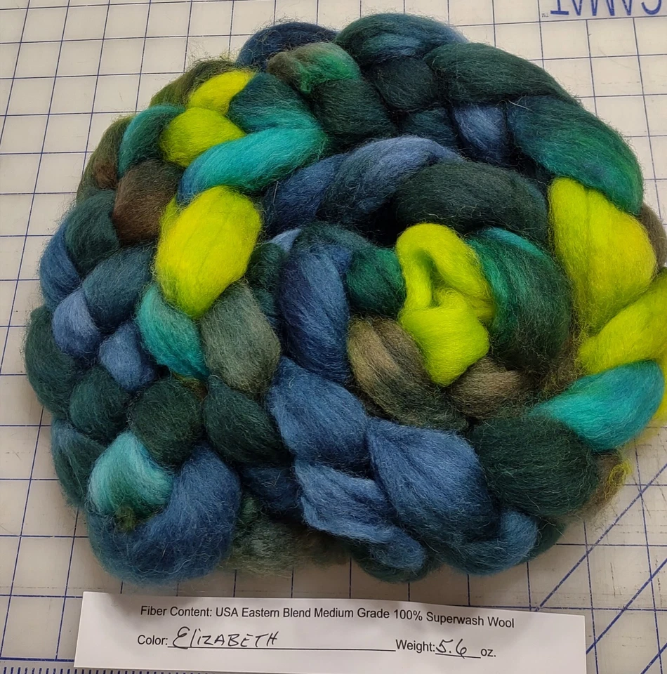 Superwash Wool Combed Top Roving Spinning Handpainted USA Dyed NWT Elizabeth - Image 1 of 1