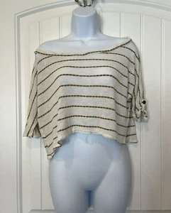 Janeric Women's Medium White & Brown Pull-over Cropped Top - Picture 1 of 12