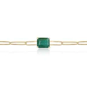 2.75 Carat Natural Emerald - Emerald Cut Lush Green Paper Clip Bracelet 14K - Picture 1 of 9