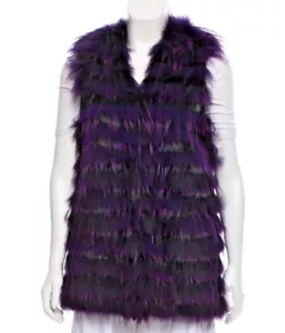ALICE AND OLIVIA PURPLE DYED RACCOON AND RABBIT FUR VEST LINED SIZE MEDIUM - Picture 1 of 9