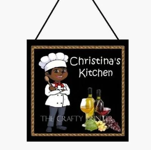 African American Lady Chef Personalized (YOUR NAME) - Wall Plaque Kitchen Sign - Picture 1 of 1