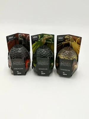 Game of Thrones Mega Construx Dragon Eggs Drogon Rhaegal Viserion Rare Set of 3 - Image 1 of 4