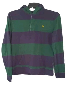 polo ralph lauren Hooded Shirt Hoodie Tee  GREEN BLUE STRIPE Womens Size XL - Picture 1 of 7