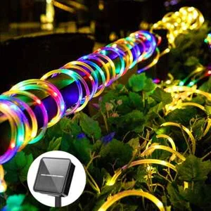 Solar powered rope LED string fairy Lights Strip waterproof outdoor garden patio - Picture 1 of 29