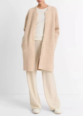 NUEVO CON ETIQUETAS $595 Vince Texturizado Suave Esculpido Tejido Abrigo de Coche Brezo Trigo Crema L Foto 1 de 4