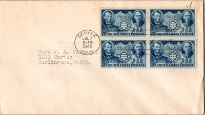 Vintage FDC USPS Scott #906 China Resistance Lincoln c1942 Block of 4 - Image 1 of 3
