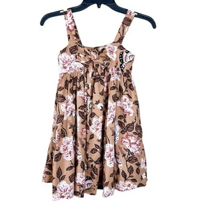 Janie and Jack Little Girls 7 Tan Sundress Sleeveless Bow Butterfly Floral Print - Picture 1 of 8