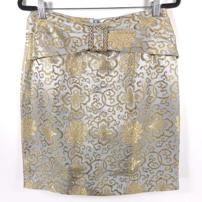 Saia Steven Stolman nova com etiquetas com cinto de strass azul dourado floral forrada de paisley 12 - Imagem 1 de 4