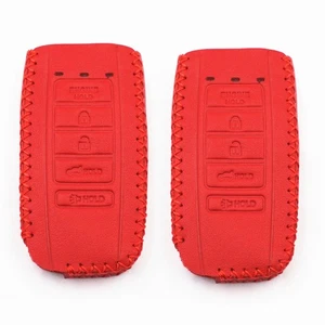 2Pcs Red Leather For Acura Integra ILX MDX RDX RLX TLX 5 Buttons Key Fob Cover - Picture 1 of 4