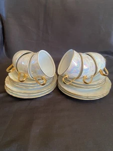 1940's MZ Czechoslovakia Lusterware Gilt Fine China 18 Piece Tea Set 6 X Trios - Picture 1 of 10