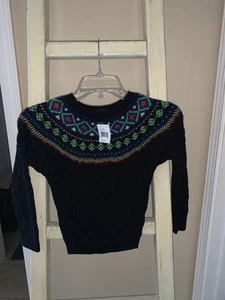 NWT Ralph Lauren Girl's Holiday Fair Isle Cable Knit Sweater Black Sizes 5 - Picture 1 of 4