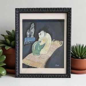 Künstler signiert Vintage Stillleben Gouache Gemälde - Bild 1 von 4