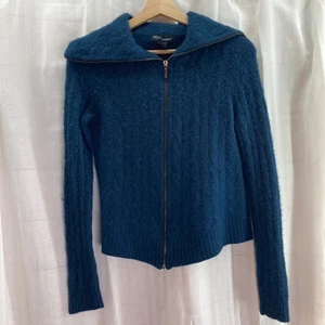 Grace Kaschmir türkis blau Wolle Reißverschluss Cardigan Pullover Jacke Damen M *defekt* - Bild 1 von 8
