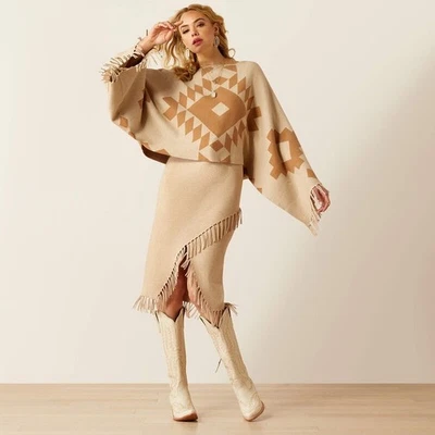 Poncho Suéter Ariat Para Mujer Puesta de Sol Elegante con Falda Borlas Talla Pequeña Foto 1 de 4