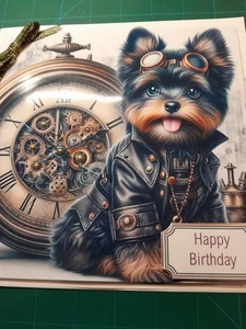 New Handmade Cute Dog & Clock Themed Birthday Card Size 8" X 8" - Picture 1 of 5