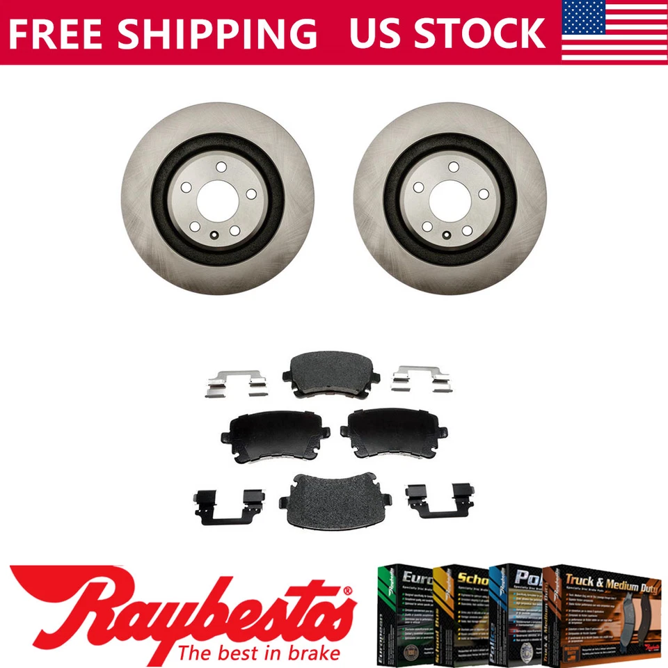 Rear Brake Rotors + Metallic Brake Pads & Hardware For 2008-2010 Audi S5 - Image 1 of 4