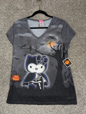 Hello Kitty Halloween Top Girls XXL Black Cat Skeleton Witch Tee T Shirt NWT - Image 1 of 4