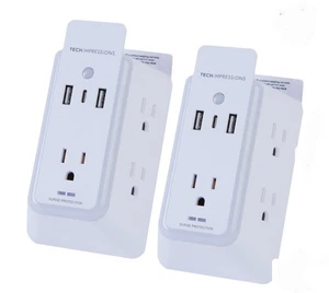 Wall Tap Surge Protectors with Night Light And Phone Docking Station 2 Pack - Picture 1 of 4