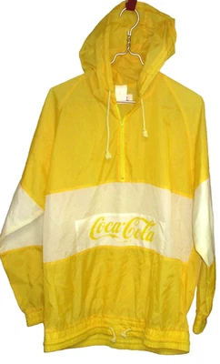 Sudadera con Capucha Rompevientos Anorak Amarillo Bloque de Color Coca Cola Años 80 De Colección Talla L Foto 1 de 3