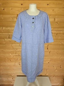 Poetry 100% Linen Dress Size 16 Blue Short Sleeve Pockets - Picture 1 of 15