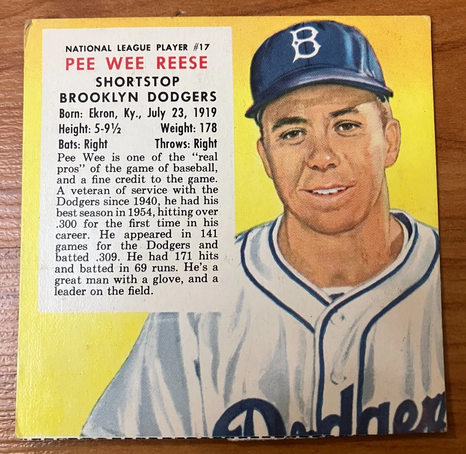 BROOKLYN DODGERS: 1955 Red Man Tobacco #17 Pee Wee Reese (No Tab) - *Creased* - Image 1 of 1