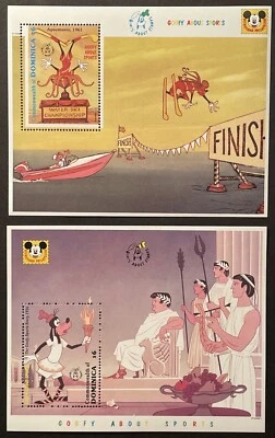 DOMINICA GOOFY'S 60TH ANNIVERSARY DISNEY STAMPS 2 SS 1992 MNH GOOFY ABOUT SPORTS - Image 1 of 3