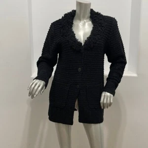 Vintage 90's Side Effects Black Fuzzy Knit Sweater Cardigan Size S - Picture 1 of 15