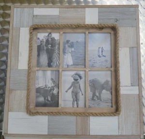 6 IN 1 Rustic Natural Wood Photo Frame Multi Picture collage 50 CM Home Decor - Bild 1 von 3