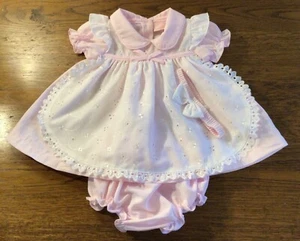 BABY GIRLS PINK WHITE BRODERIE ANGLAIS DRESS KNICKERS HEADBAND SET 6/9 MONTHS - Picture 1 of 1
