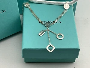 Tiffany & Co 925 Silver 1837 triple Bar elements Lariat Necklace 17” - Bild 1 von 6