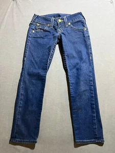 True Religion Jeans Girls 24x23 Blue Denim Belted Pocketed Zip Made USA Kids. - Picture 1 of 13