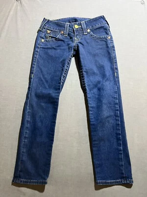 True Religion Jeans Girls 24x23 Blue Denim Belted Pocketed Zip Made USA Kids. - Image 1 of 4