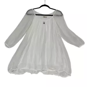 Made In Italy White Silk Top Size S Casual Artsy Bohemian Lagenlook Sheer Lined - Picture 1 of 8