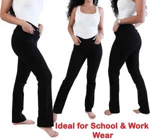 Mädchen schwarze Schulhose gerades Bein Stretch Damen Büro Arbeitshose - Bild 1 von 8