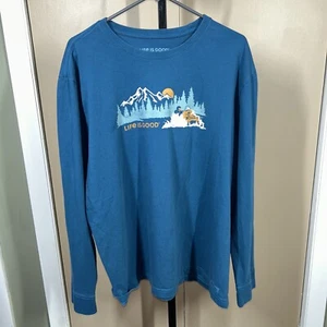 Life is Good Men’s Long Sleeve Crusher Tee Snowmobile Turquoise Teal Size XL EUC - Picture 1 of 9