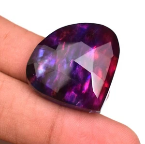 Natural Ammolite Gemstone Red Blue Faceted Heart Cut Huge 42.90 Ct TREATED - Picture 1 of 5