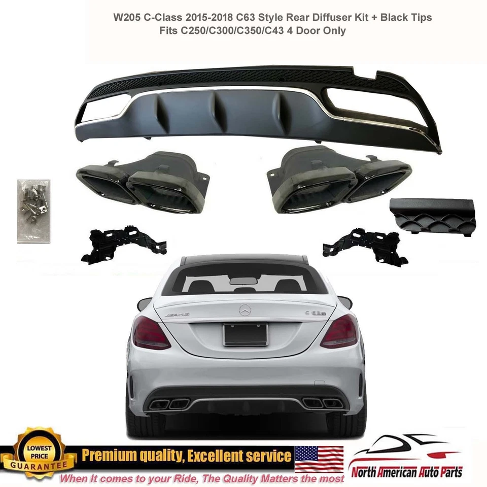 Диффузор C63 W205 черные наконечники глушителя комплект выхлопной системы 2015 2016 2017 2018 седан - Изображение 1 из 4