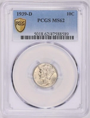 1939  -  D   MERCURY  DIME  -  MS  62 - Image 1 of 2