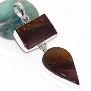 925 Silver Plated-Mookaite Ethnic Long Pendant Jewelry 2.7" AU Q399
