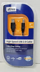 Ativa High-Speed USB 2.0 A Plug To B Plug A/B Cable 6ft Long New - Picture 1 of 2